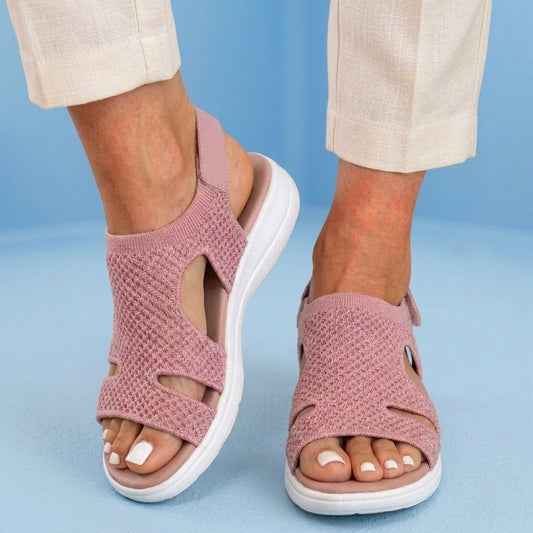 Orthopedic Knit Platform Sandals - Cutout Design & Slingback Strap