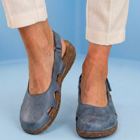 Orthopedic Leather Peep-Toe Flats - Side Cutout Detail