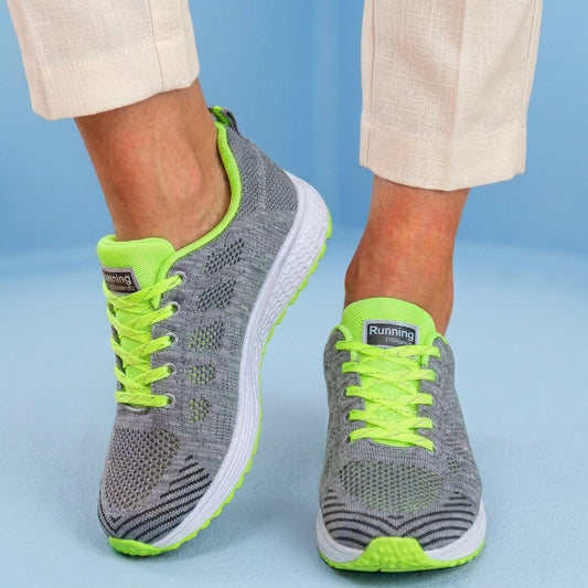 Orthopedic Mesh Running Sneakers - Breathable Knit Pattern & Contrast Trim