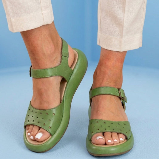 Orthopedic Leather Perforated Sandals – Adjustable Ankle Strap