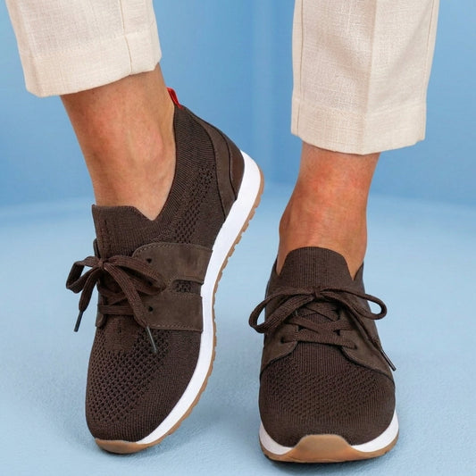 Orthopedic Mesh Athletic Sneakers - Breathable Knit Upper & Suede Panel Accents